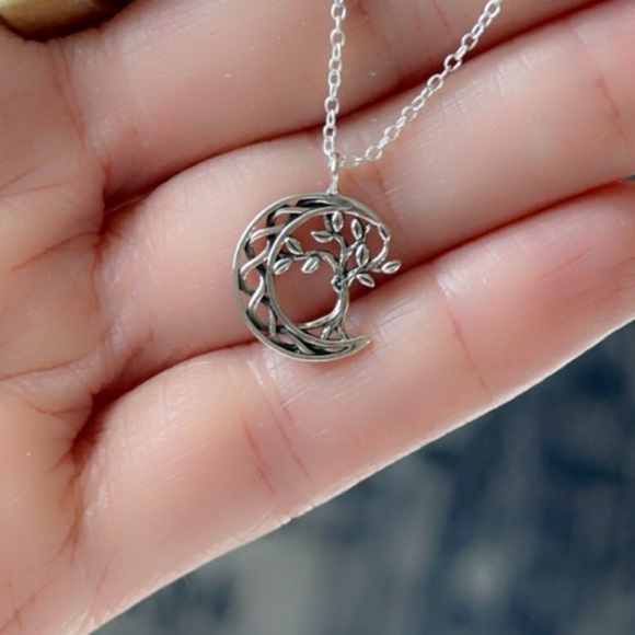 Sterling Silver Tree of Life and Moon Necklace - Picture 4 of 11